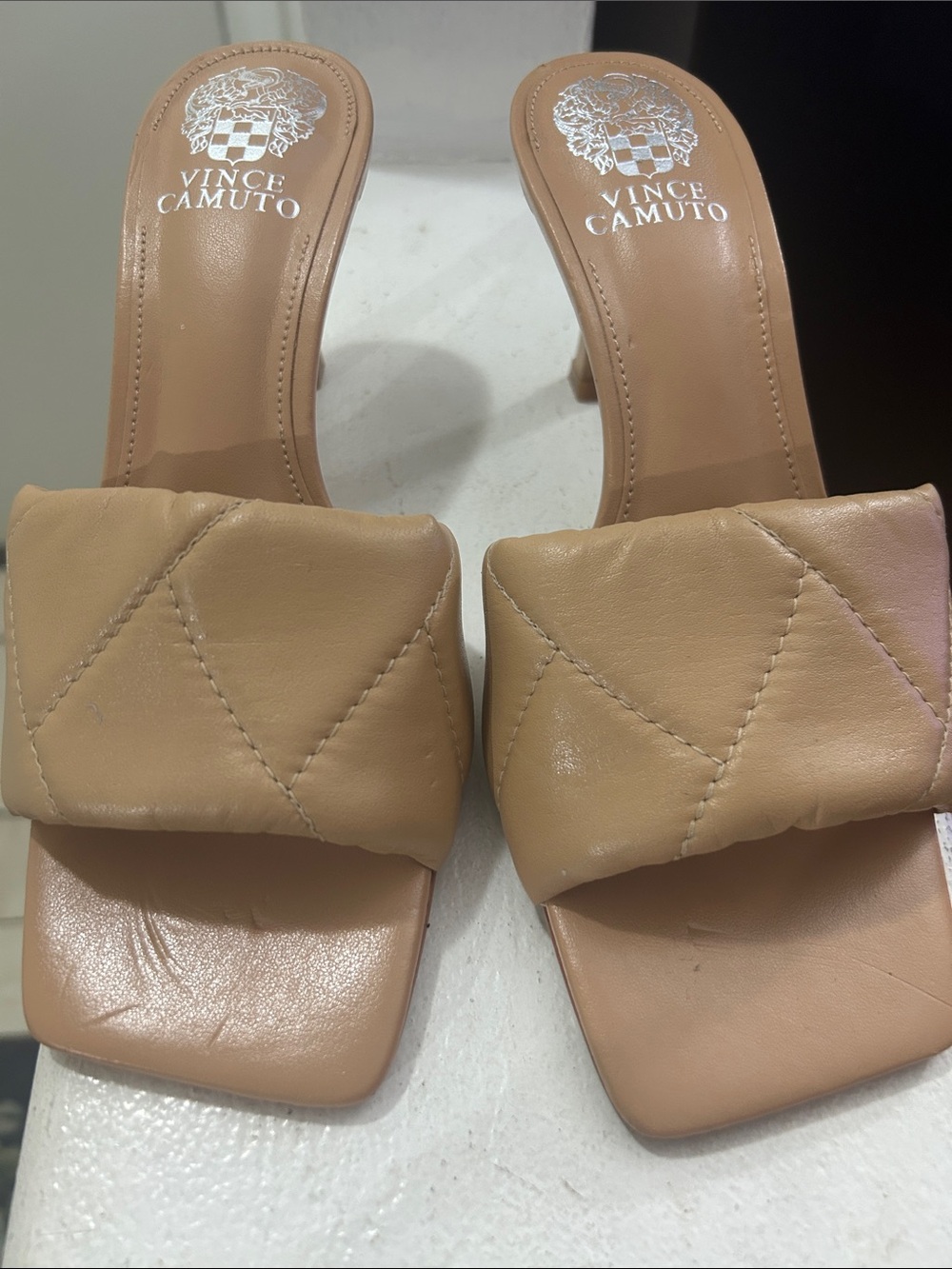 Vince Camuto Quilted Tan Slide Heels